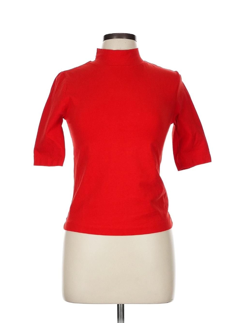 Zara Red Mock Neck Short Sleeve Tee